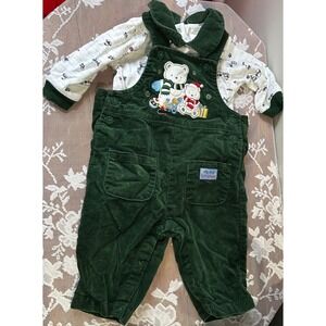 Baby Boys Girls "My First Christmas" Bear Overalls‎ & Long Sleeve Shirt Set 3 6M